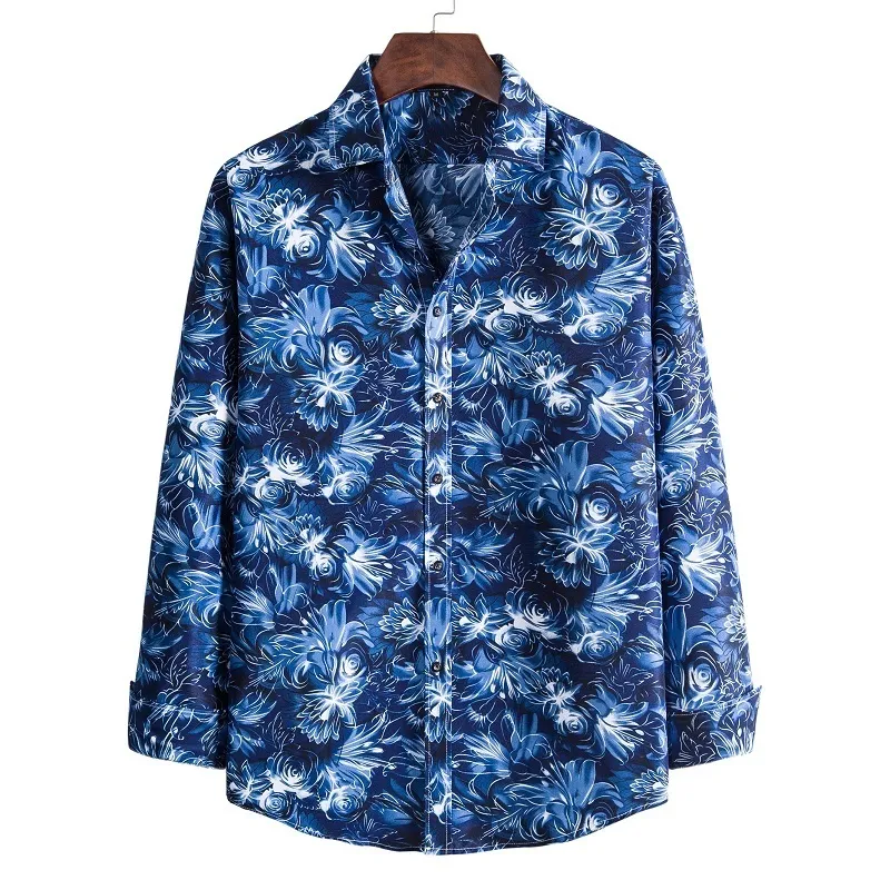 Camisa hogada de manga larga para hombre... ropa Estilo Hawaiano con estampado vacaciones talla gran informal la 220322