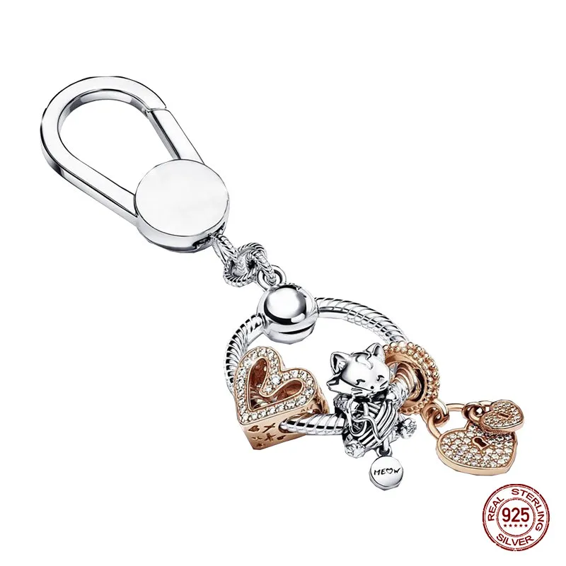 925 Sterling Silver Dangle Charm Carrier Sac à dos Porte-clés Porte-clés Porte-clés Perles appropriées Perle Fit Pandora Charms Bracelet Bijoux à bricoler soi-même Accessoires