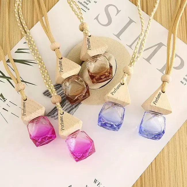 New Car Perfume Bottle Pendant Essential Oil Diffuser Diamond Colored Bag Clothes Ornaments Air Freshener Pendants Empty Glass Bottles fragrance FY5405 0805