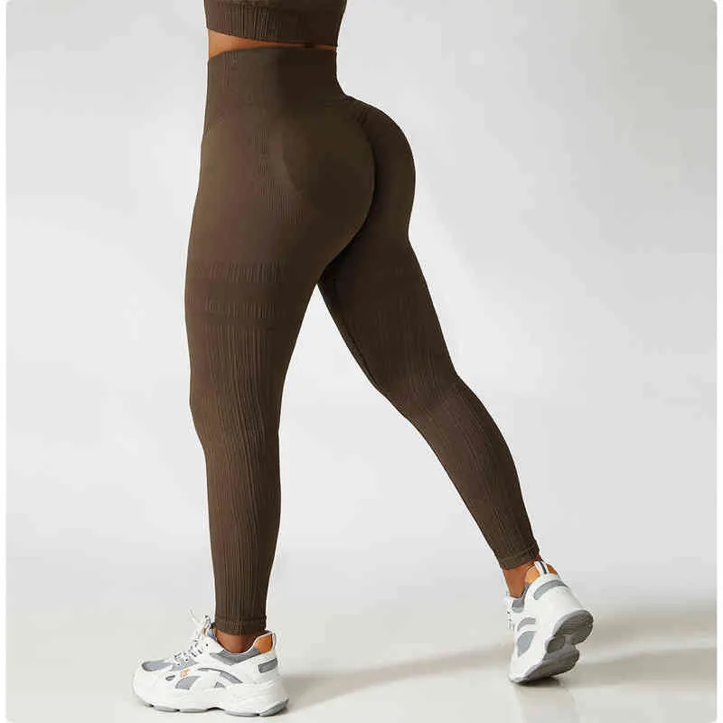 Hög midja yogaleggings sportstrumpare kvinna sömlösa byxor mage kontroll gym fitness leging push up workout legins kvinnlig j220706