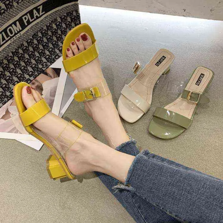 Summer fashion women's Slippers Fish mouth mid heel sandals lippers Woman Flip flops high heels Ladies Slippers womens sandals Y220412