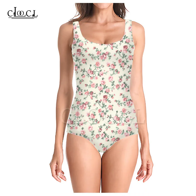 Vintage pequeno floral 3d impressão meninas onepiece maiô sem mangas magro sexy mulheres swimwear verão 220617