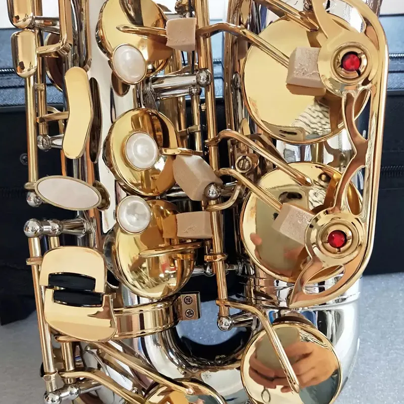 Nouveau saxophone alto professionnel Mib W037 structure originale avec la même mise à niveau saxo double nervure cuivre blanc plaqué or