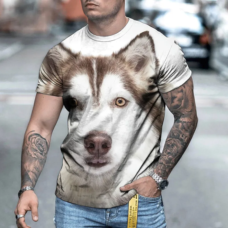 男性用の3D印刷Tシャツかわいいアラスカ羊飼いそり犬ブルドッグクールな通気性短袖トレンディカジュアルTシャツ220607