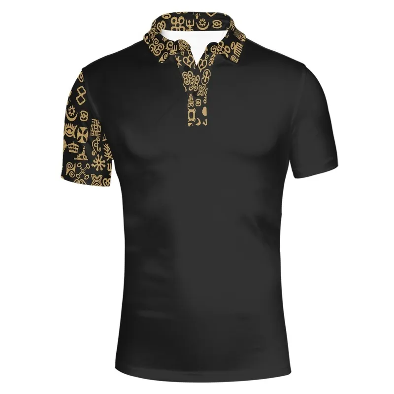 Design de luxe noir hommes chemise impression à la demande grande taille col en v T-shirt boutons chemise haute personnalisé Vintage hommes vêtements 220608