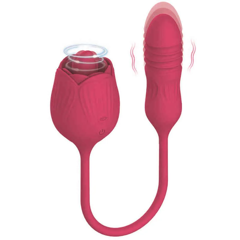 NXY Vibrateurs Sex Toys pour Femme Masturbant 2 en 1 Langue Rose Vibrateur Adulte Amour Oeuf Tige Fleur Poussée Clitoris Stimulateur Jouet 0411