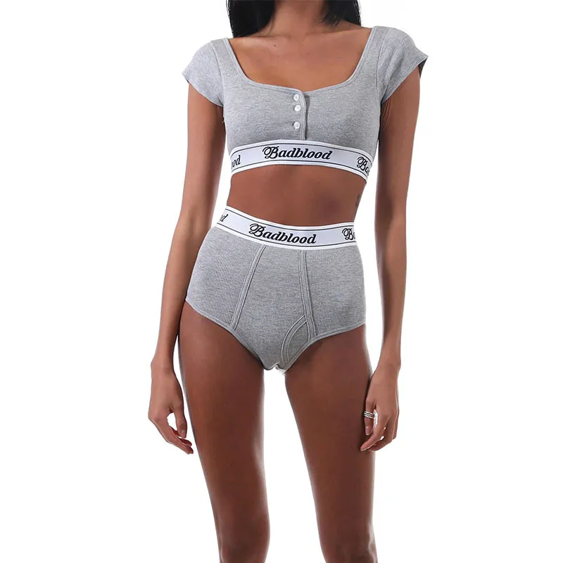 Débardeur à manches courtes pour fille, ensemble T-shirt et slip Ultra-court avec boutons de sport de danse, col carré élastique, nouvelle collection