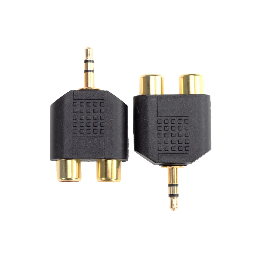 Gold-plated 3.5mm Stereo Plug to 2RCA Female Connector Adapter for TV Phone Notebook Desktop DV