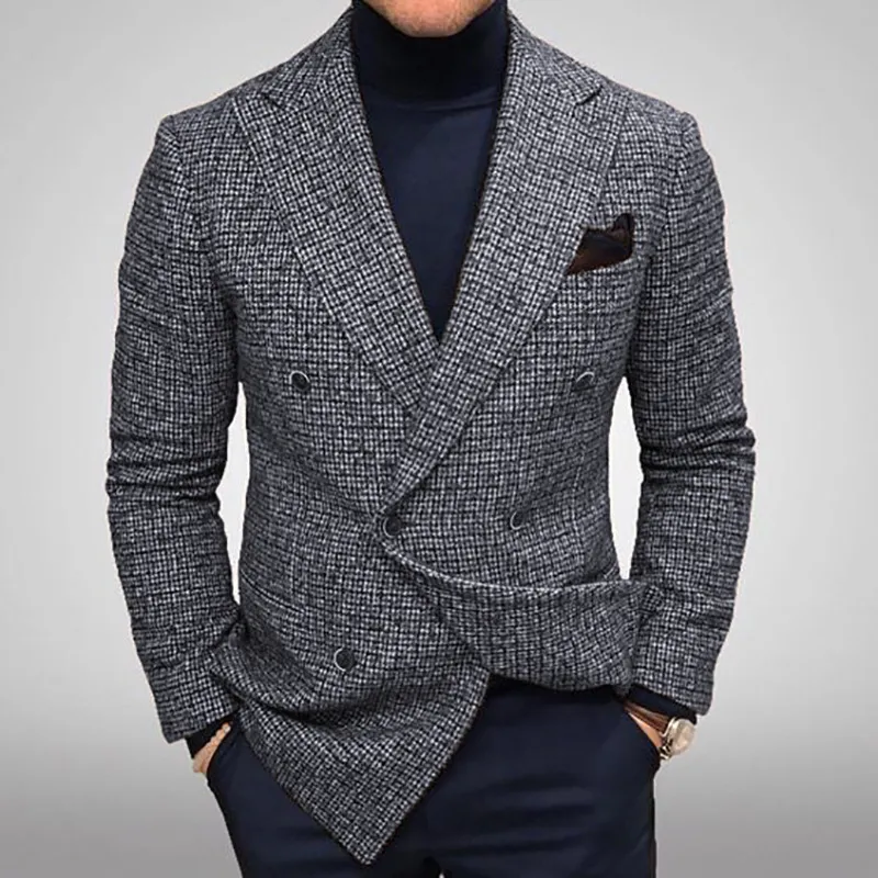 Kalenmos Spring Fall Vinter kläder Plaid Business Casual Blazer Men Fashion Slim Fit Formell Single-Breasted Suit Jacket 220409