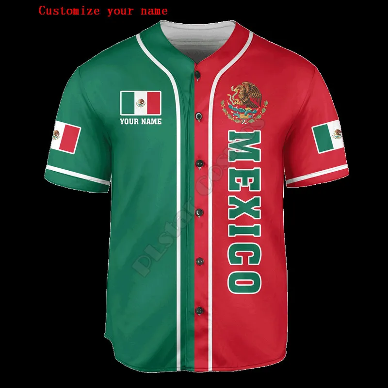 Mexico Half Customize Your Name Baseball Jersey Shirt 3D Printed Men s Casual s hip hop Tops 220706