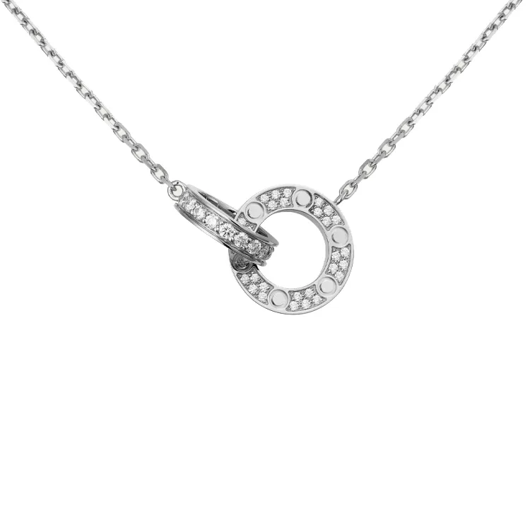 Fashion Designer necklaces with screw diamond double circle Love necklace for girlfriend white gold Rose pendant Stainless Steel p281A