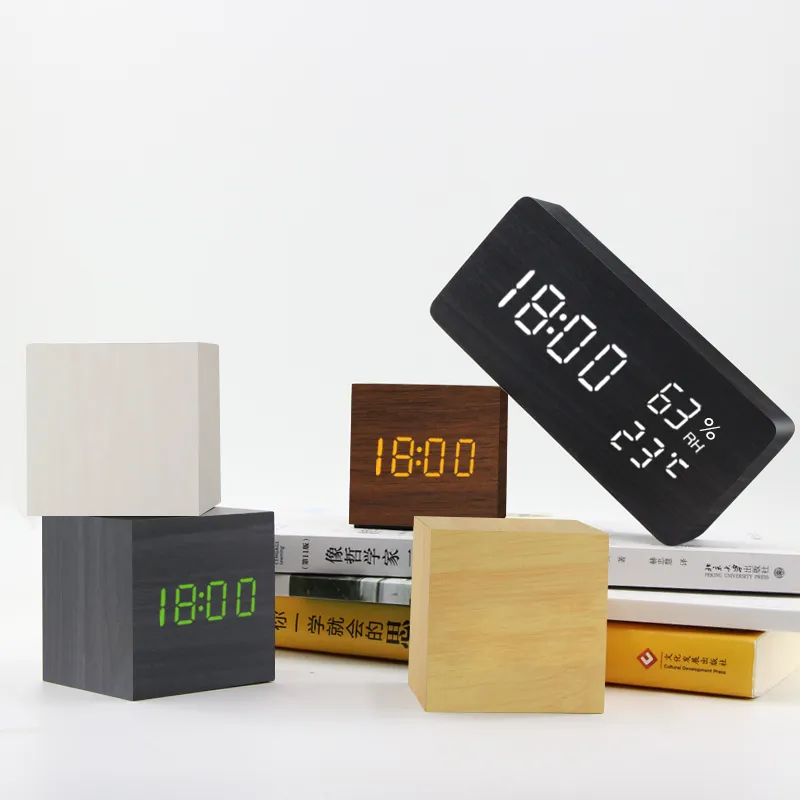 Réveil LED montre en bois minuteries de Table commande vocale numérique bois Despertador USB/AAA alimenté horloges de bureau électroniques