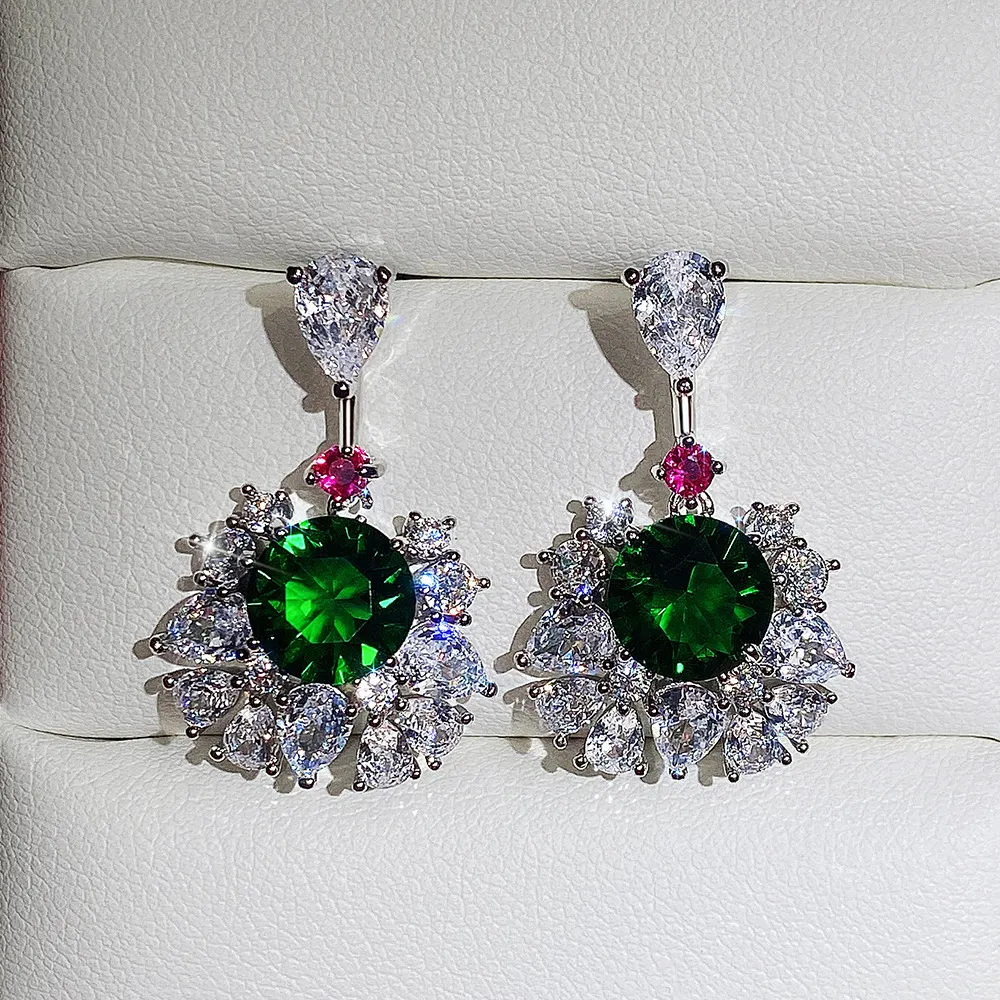 e de mode fleur balancent 925 bijoux en argent vert clair cubique Zircon femmes mariage mariée boucle d'oreille amant cadeau accessoire 1951130