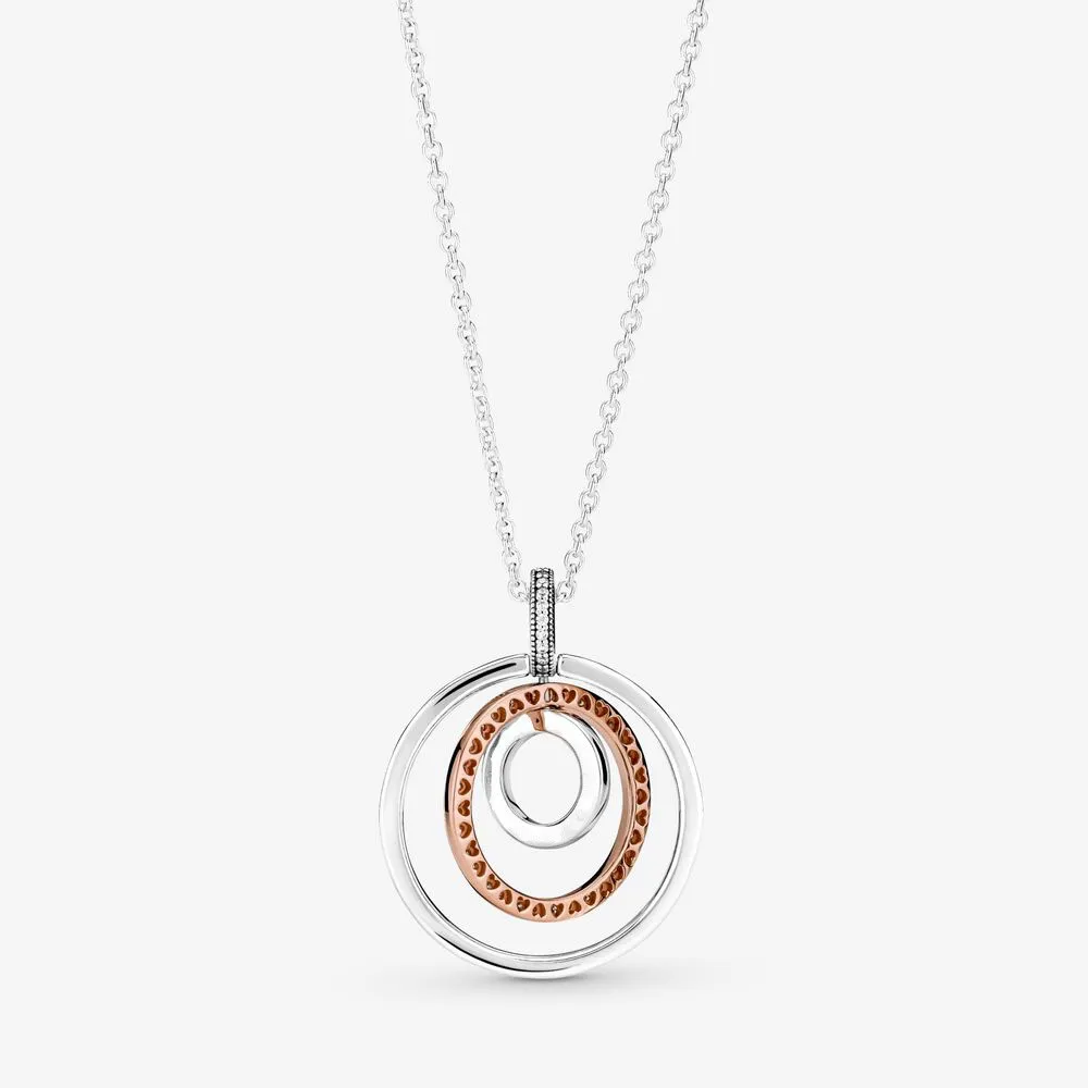 Nouveauté 100% 925 argent Sterling deux tons cercles pendentif collier mode fabrication de bijoux pour les femmes cadeau 2108