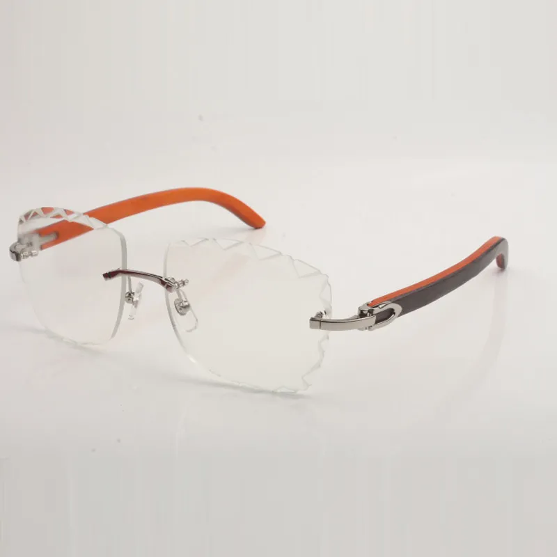 Nieuw ontwerp gesneden brilmonturen met heldere lens 3524028 oranje houten brilveren, unisex maat 56-18-140 mm Express255i