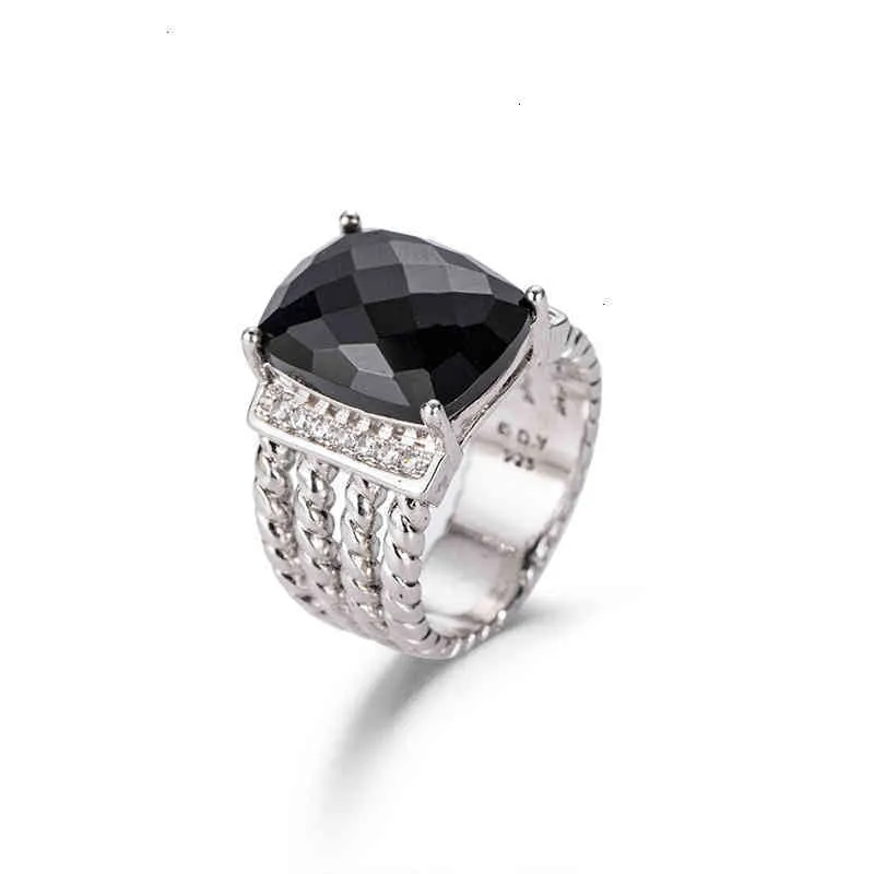 Anel de jóias diamante dy colar tira conjuntos das mulheres dos homens ed fio prismático preto anéis moda feminina platina banhado micro tr297j