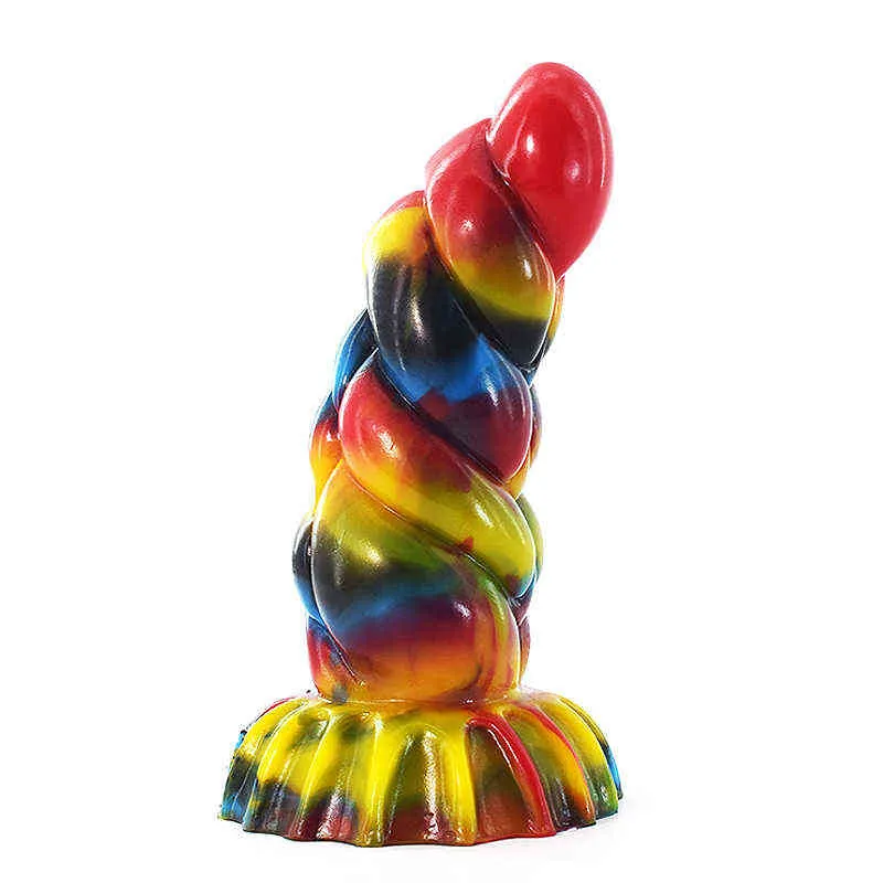 Nxy DILDOS DONGS BDSM ENORME EXPANDER BIGO GRAFFITI Color de silicona Bulto Beads curvado Anus con taza de succión para lesbiana hembra 220511