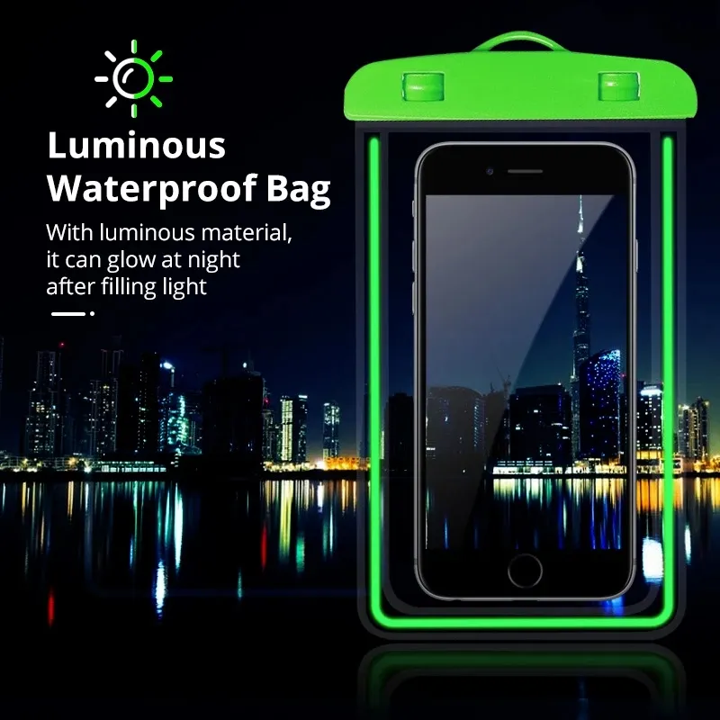 Luminous Mobile Waterproof Bag Party Favor Summer Outdoor Sports Seaside Swimming Mobile Phone Sleeve With Lanyard F0513