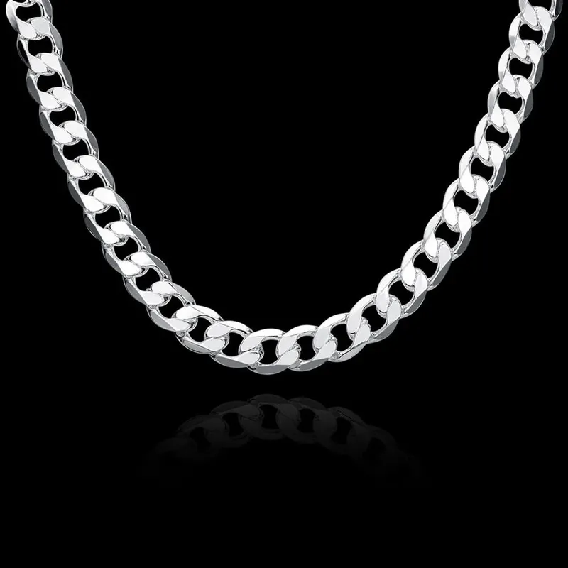 Специальное предложение Ожерелье из стерлингового серебра 925 пробы для мужчин, классическая цепочка 12 мм, 18 30 дюймов, изысканные модные брендовые украшения, подарок на свадьбу, вечеринку 2257S