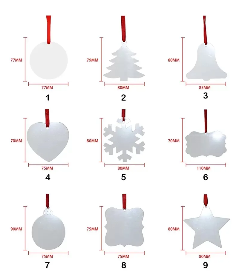 Świąteczna sublimacja pusta ozdoba dwustronna Xmas Tree Wiselan Multi kształt aluminiowy aluminiowy metalowy wiszący wakacje Decorati254U