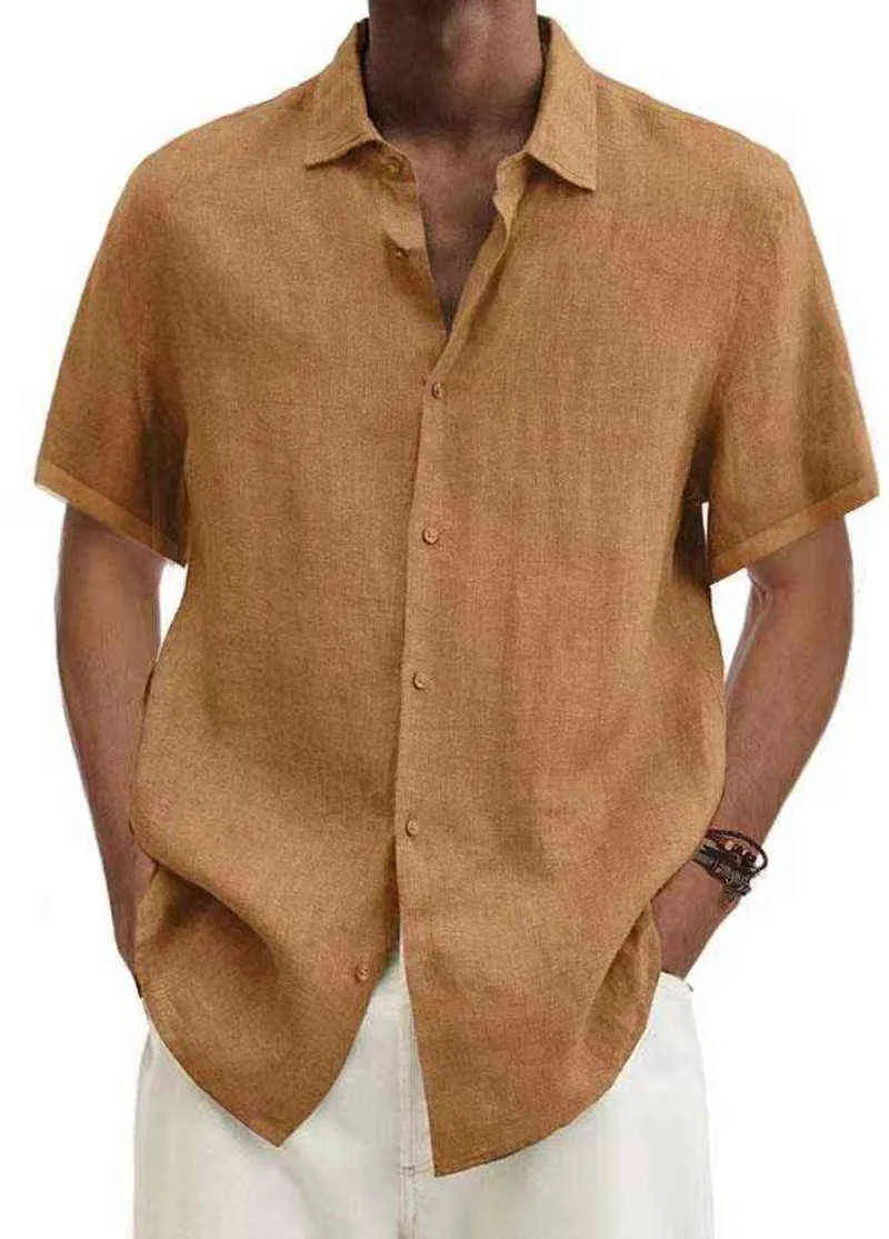 Męskie lniane bluzka z krótkim rękawem Summer Solid Wygodne czyste bawełniane i lniane swobodne luźne koszulki TEE TOPE S-5xl L220704