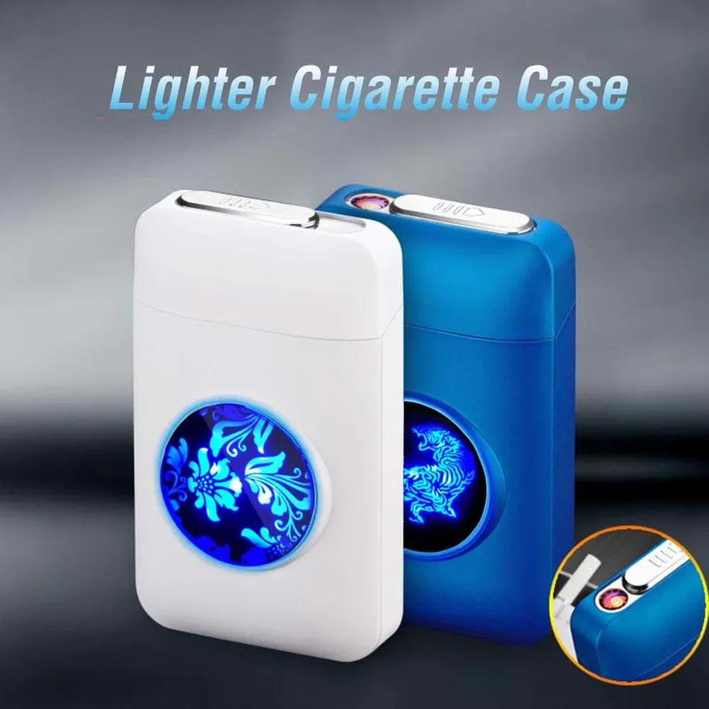 Cigarette Case Box with USB Lighter Capacity Cigarette Holder USB Rechargeable LED Display Windproof Lighter Smoking Gadget