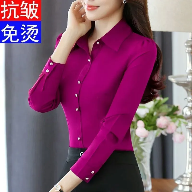 Blouse Women Spring Autumn Royal Blue Shirt Women s Long Sleeve Large Size Red Lining Blusas Mujer De Moda 220810