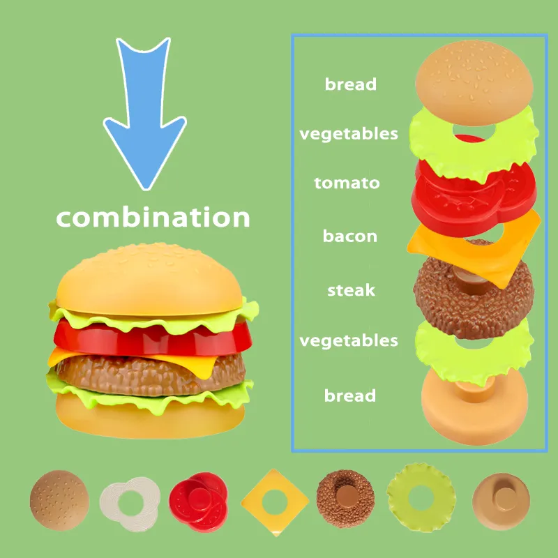 Kids Simulation Food Kitchen Toy Play Play Toying Toys Pary Protists Pot Hamburger Cog Fries Pizza Interactive Toys for Girls 220725