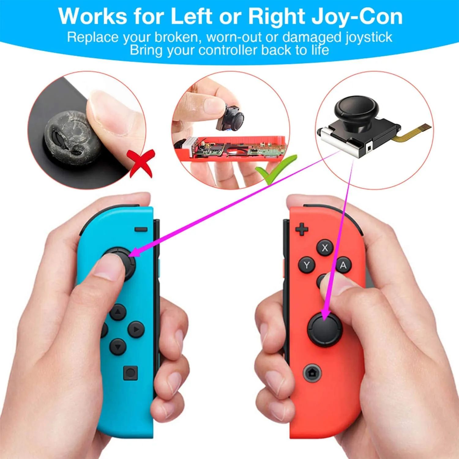 Anahtarı Joypad Sol / Sağ Yedek Tamir Kiti Nintendo Anahtarı Denetleyicisi için Thumb Sticks Sensör 3D Joystick Metal Tokalar
