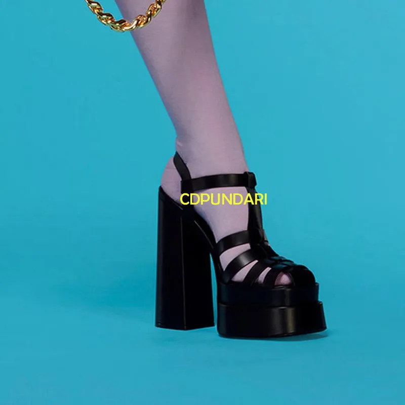 女性の高級ブランドデザイナー夏のパーティーチャンキーポンプと靴のための女性のハイヒール二重防水プラットフォームサンダル