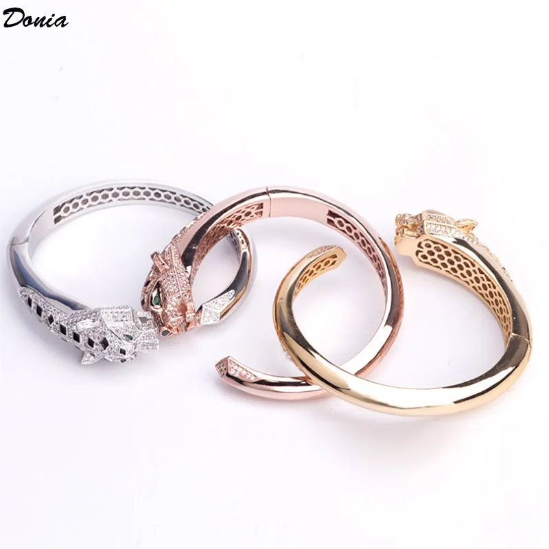 Donia Jewelry luxury bangle Party European and American Fashion Leopard Titanium Micro-Mosaic Zirconia Designer Ring Set212a