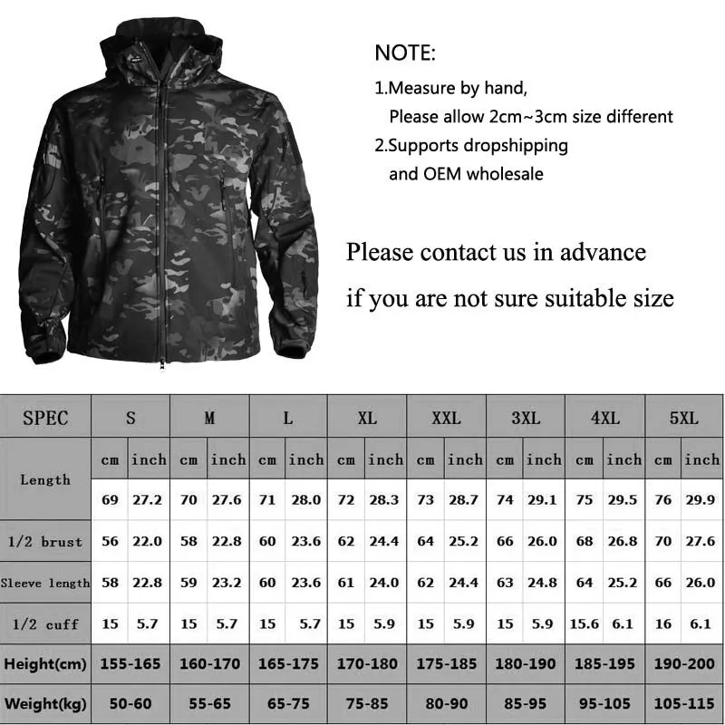 Giacca tattica da esterno in morbida pelle di squalo da uomo Giacca a vento impermeabile in pile Abbigliamento da caccia Camouflage Army Military Jackets 220516