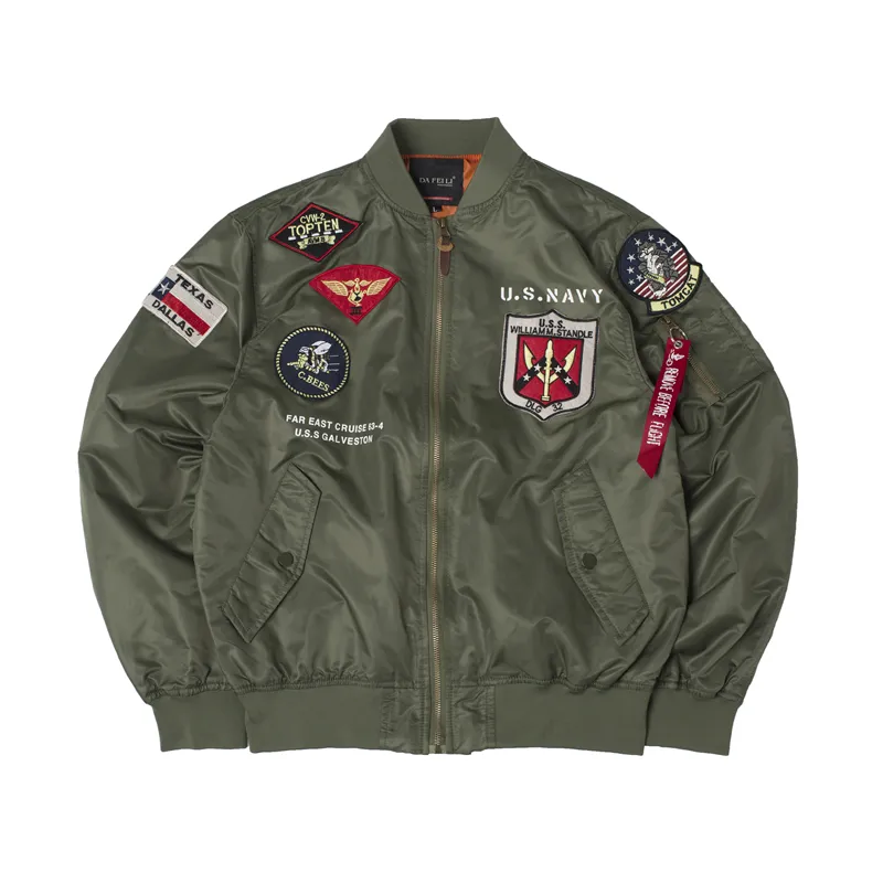 Alta qualidade leve US NAVY impressão militar remendo branco verde preto nylon jaqueta bomber homens casacos 220715