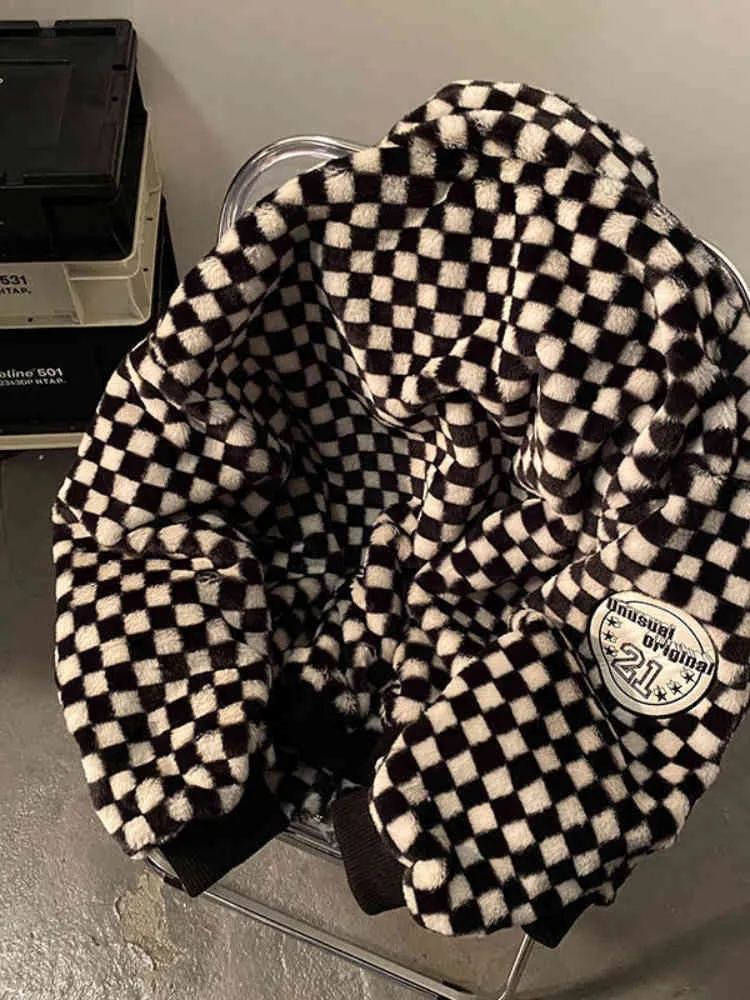 Gothiscyn hommes veste Hip Hop noir Plaid laine d'agneau Streetwear manteaux pour vêtements de dessus hiver s décontracté gothique Punk mâle manteau