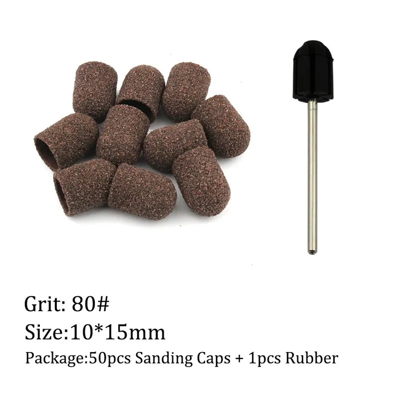 50 unids / set 80 # grit uñas tapas de lijado de uñas goma empuñadura pedicura pulido arena bloque eléctrico accesorios de taladro de broca herramientas de manicura