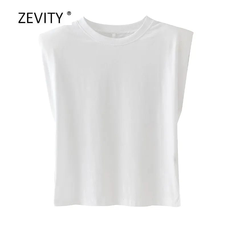 Kvinnor Fashion Solid Color Shoulder Pad Casual T-shirts Kvinna Basic O Neck Sleeveless Sticke T Shirt Chic Leisure Tops T678 220326