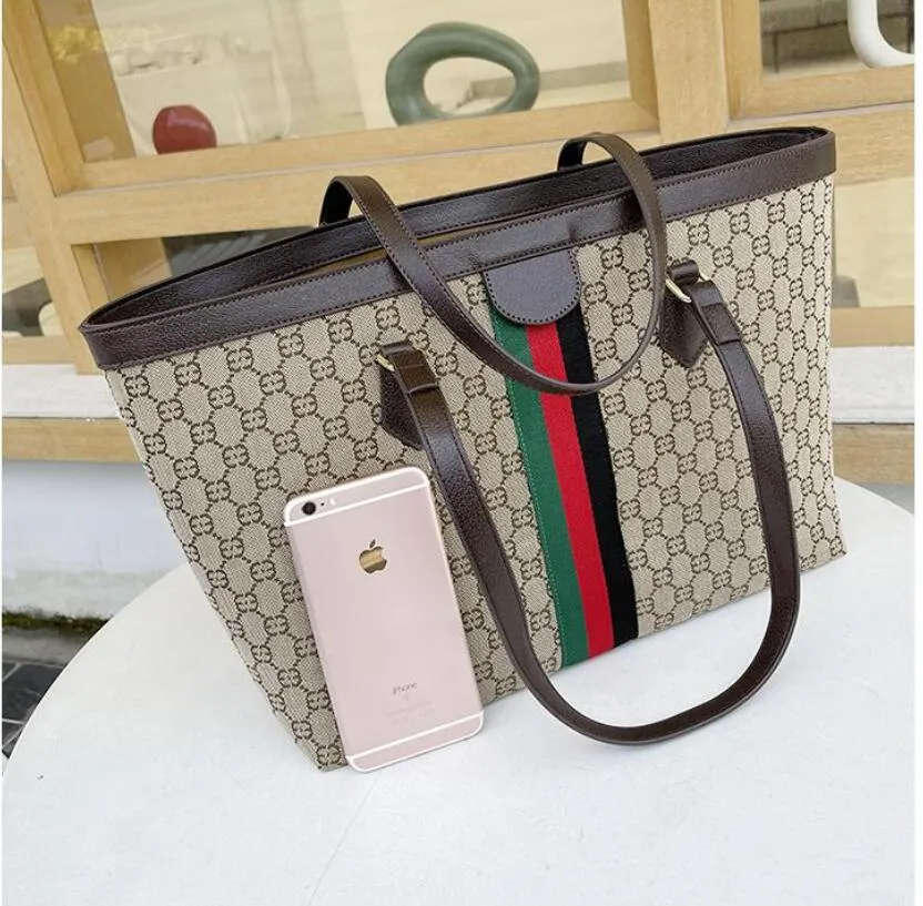 2 pezzi / set borsa la spesa di design di lusso borsa a tracolla ad alta capacità le donne borsa a tracolla shopper a righe di marca