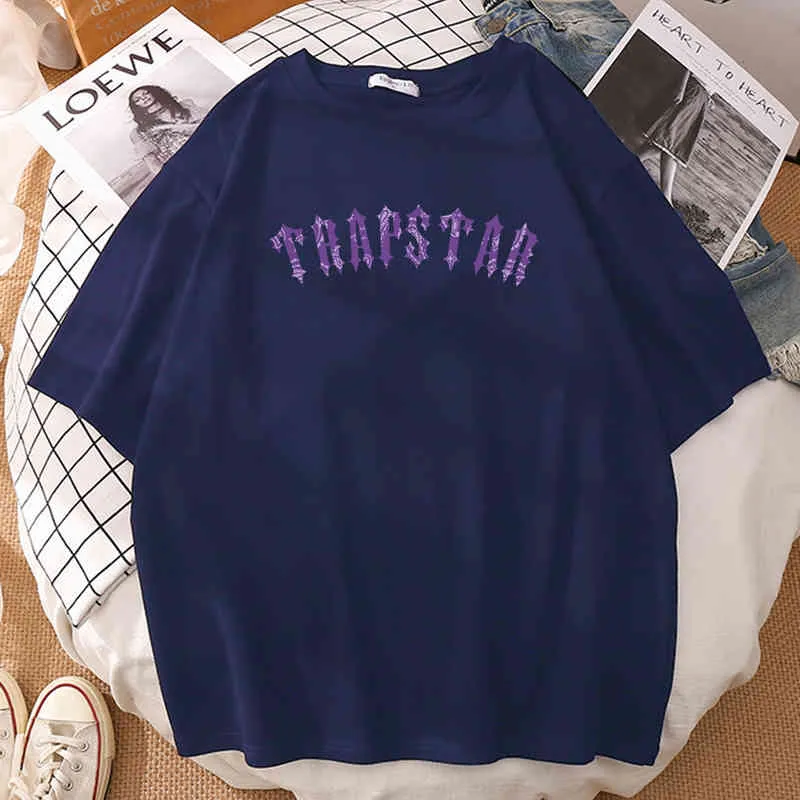 Purple Trapstar Art of War Paisley adesivo impressão masculina camiseta de rua de rua casual de manga curta