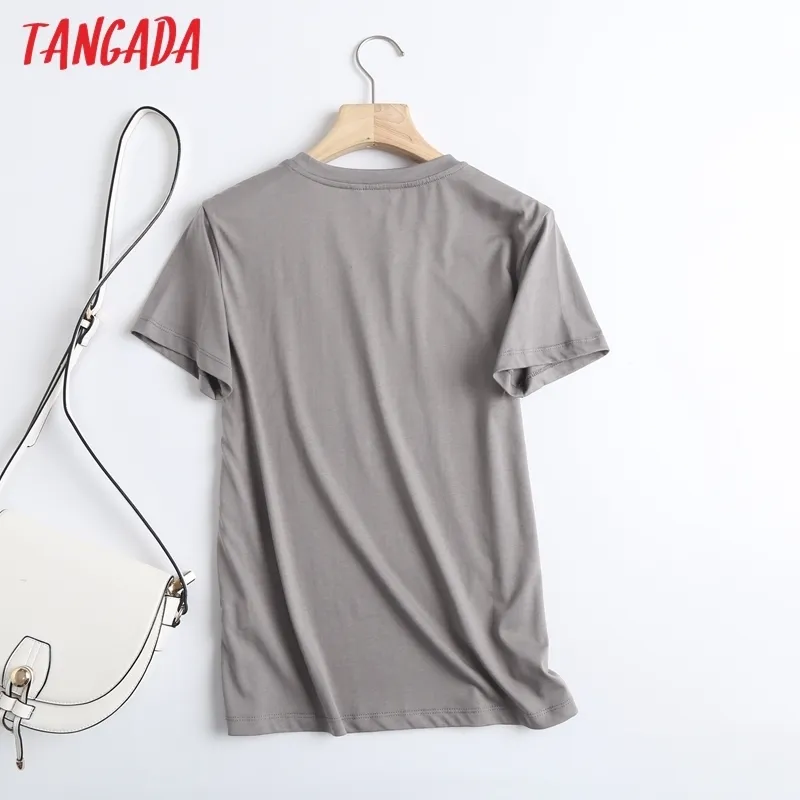 Tangada VWomen gris imprimé coton t-shirt à manches courtes col rond t-shirts dames t-shirt décontracté chemise vêtements de rue haut 6D09 220514