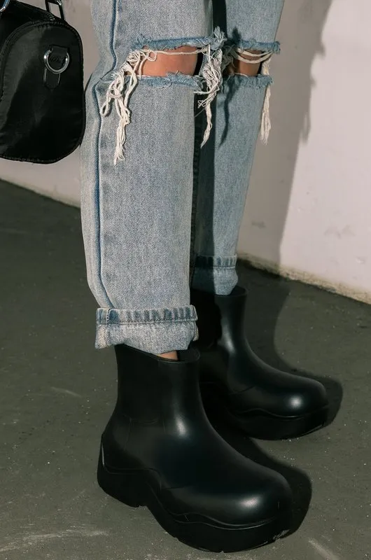 Trend Design Nowoczesne modne kostki deszczowe Elastyczne wodoodporne górną grubą platformę płaską wysokość zwiększanie bez poślizgu deszczowe buty 220815