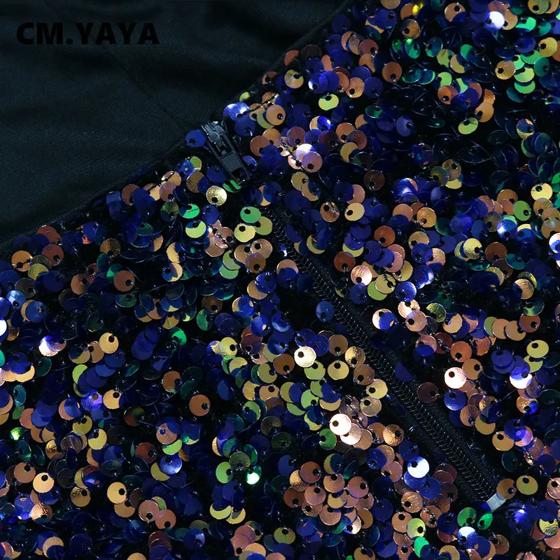 CM.YAYA femmes paillettes dégradé couleur découpé taille haute fendue sirène Maxi longue robe été printemps Sexy soirée Club 220516