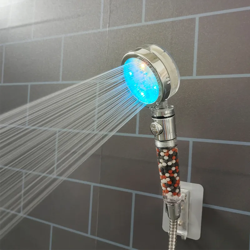 ZL Badezimmer-LED-Duschdüse mit Stopp-Taste, Regentemperatursensor, Negativ-Ionen-Hochdruck-Handfilter-Duschkopf 220525