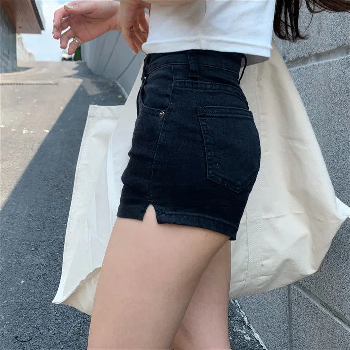 Одежда высокой талии корейская винтажная летние широкие шорт -нога модные шорты женская эластичная сексуальная случайная джинсовая джинсовая шорты женская 220527