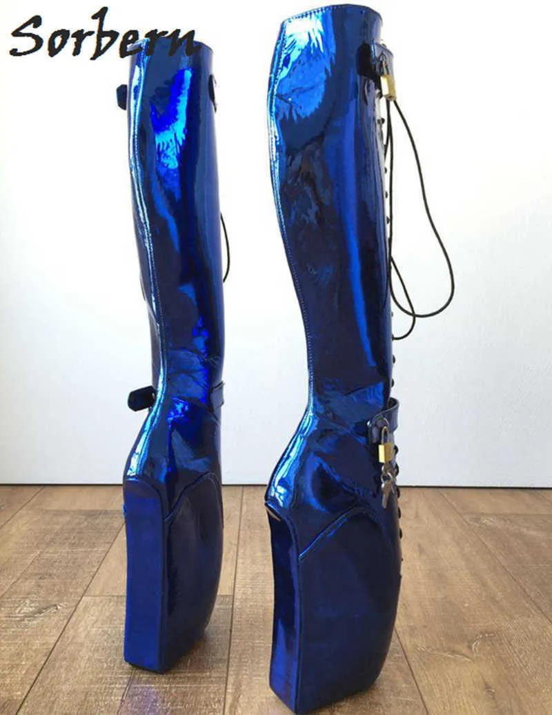 Sorbern azul balé balé botas joelho alta mulheres moda botas de alta qualidade plataforma saltos plus tamanho sapatos botas góticas bdsm