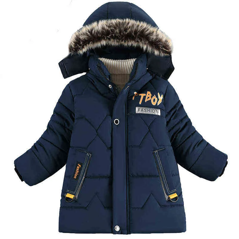 Boys Down Jackets 5-10 Year 2022 Winter Teenager Boy Thick Warm Cotton Hooded Jackets Outerwear Children Clothes Windbreaker Jackets J220718