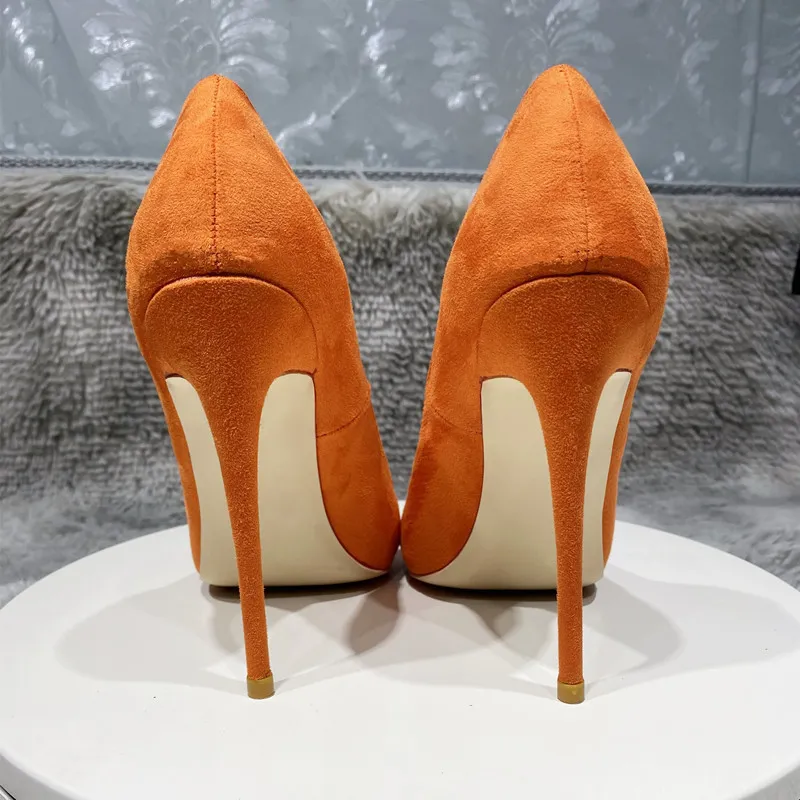 Sapatos femininos de salto alto laranja 12 cm 10 cm 8 cm salto agulha bico fino tamanho grande moda elegante bombas sexy RM022 ROVICIYA 220517