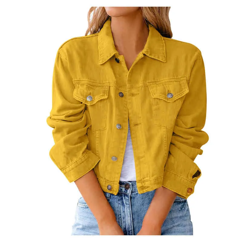 Women New Women Vintage Button Down القلق جاكيت جينز جينج جين مع جيب مريح عالية الجودة سترة بسيطة L220725