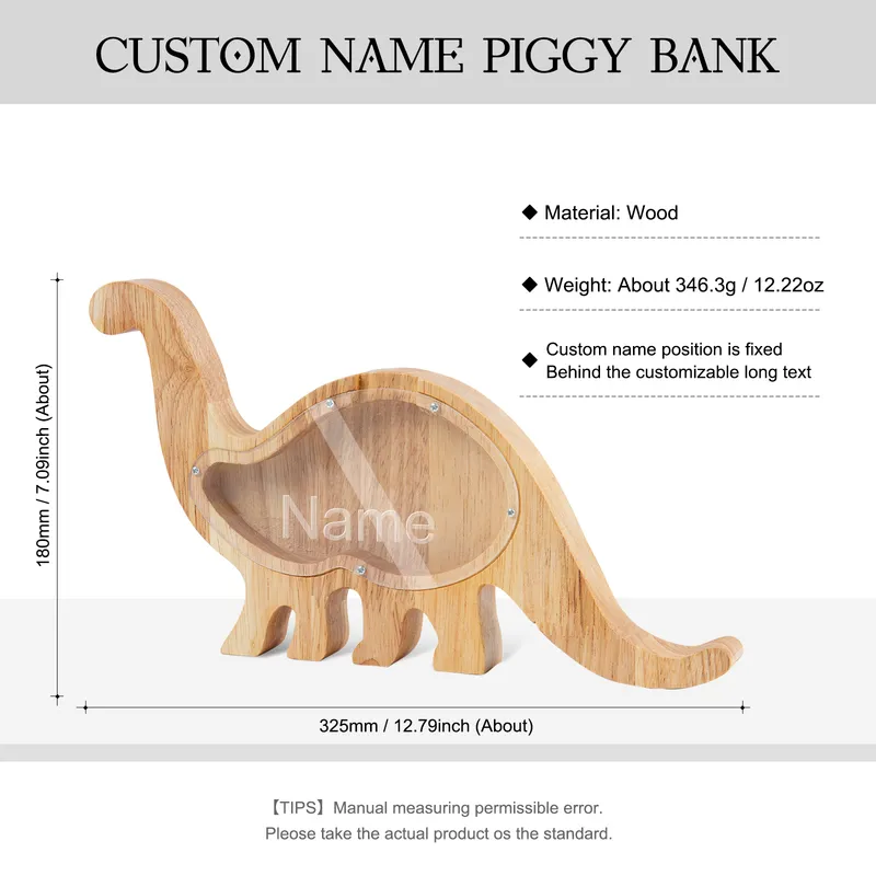 Personalized Wooden Piggy 26 Letter Elephant Dinosaur DIY Custom Name Jar Coin Storage Tank for Children Kids Money Bank 220711