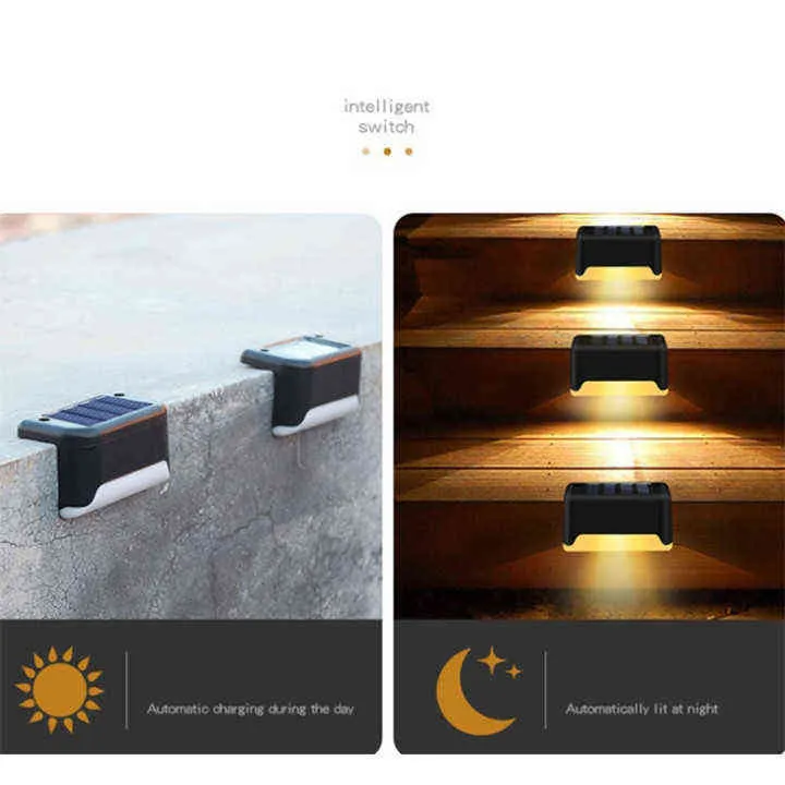 Warm White Garden Landscape Step Deck Led Solar Lamp Balcony Fence Lighting Outdoor Waterproof Path Stair Wall Lighting J220531