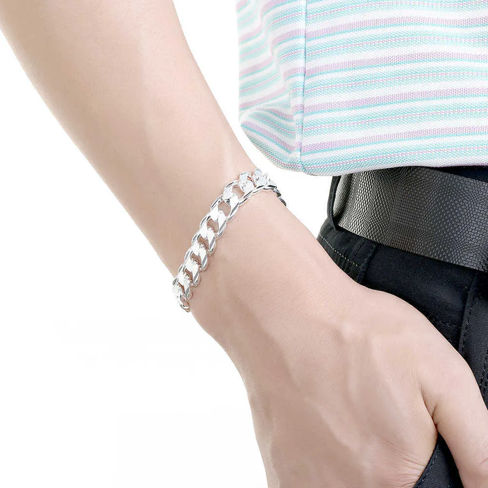 Armband Varm för Silver Kvinnor 10mm Klassisk Fine Chain för Man Bröllopsfest Julklappar Mode Smycken